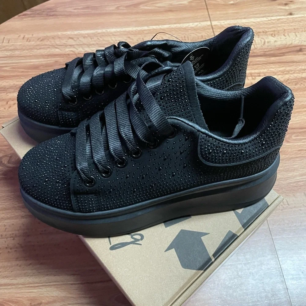 Black Rhinestones Women's Platform Sneakers Shoes London Rag